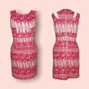 Just Taylor Sheath Dress Sleeveless Pink White Print with Cut-Outs Sz 10